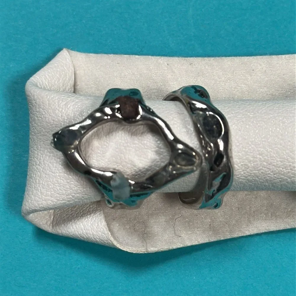 Free People Ring Set Silver Green Stones 7 Rings